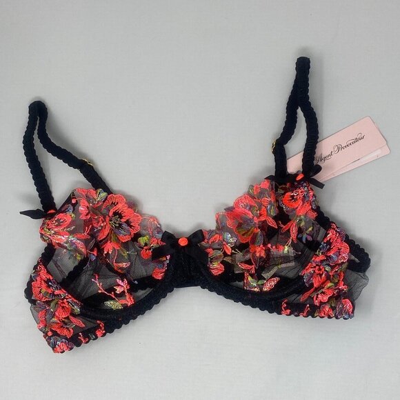 Agent Provocateur Lexx Black Neon Orange Bra 32B NWT $185